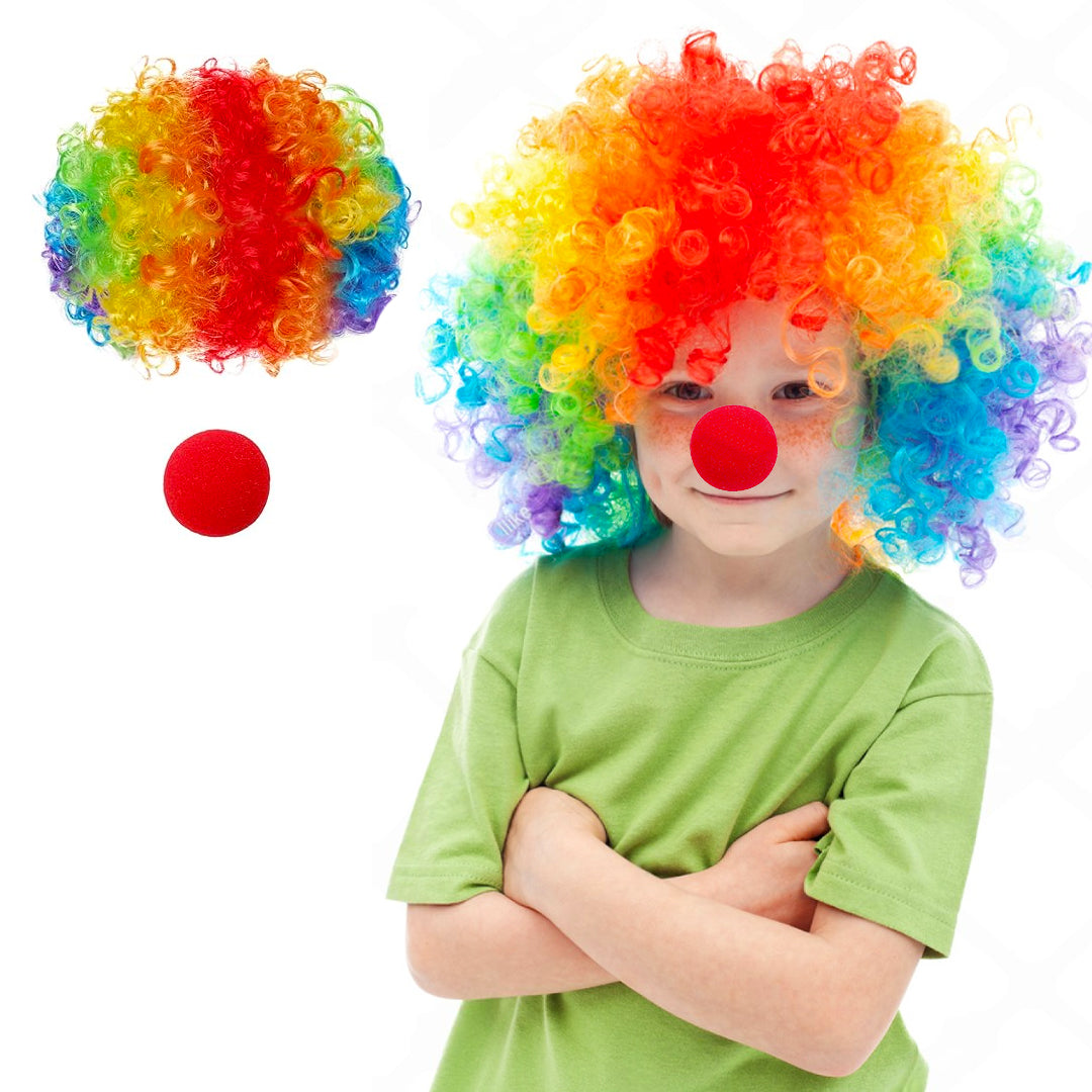 Joker Clown Afro wig and Nose for Kids & Adults