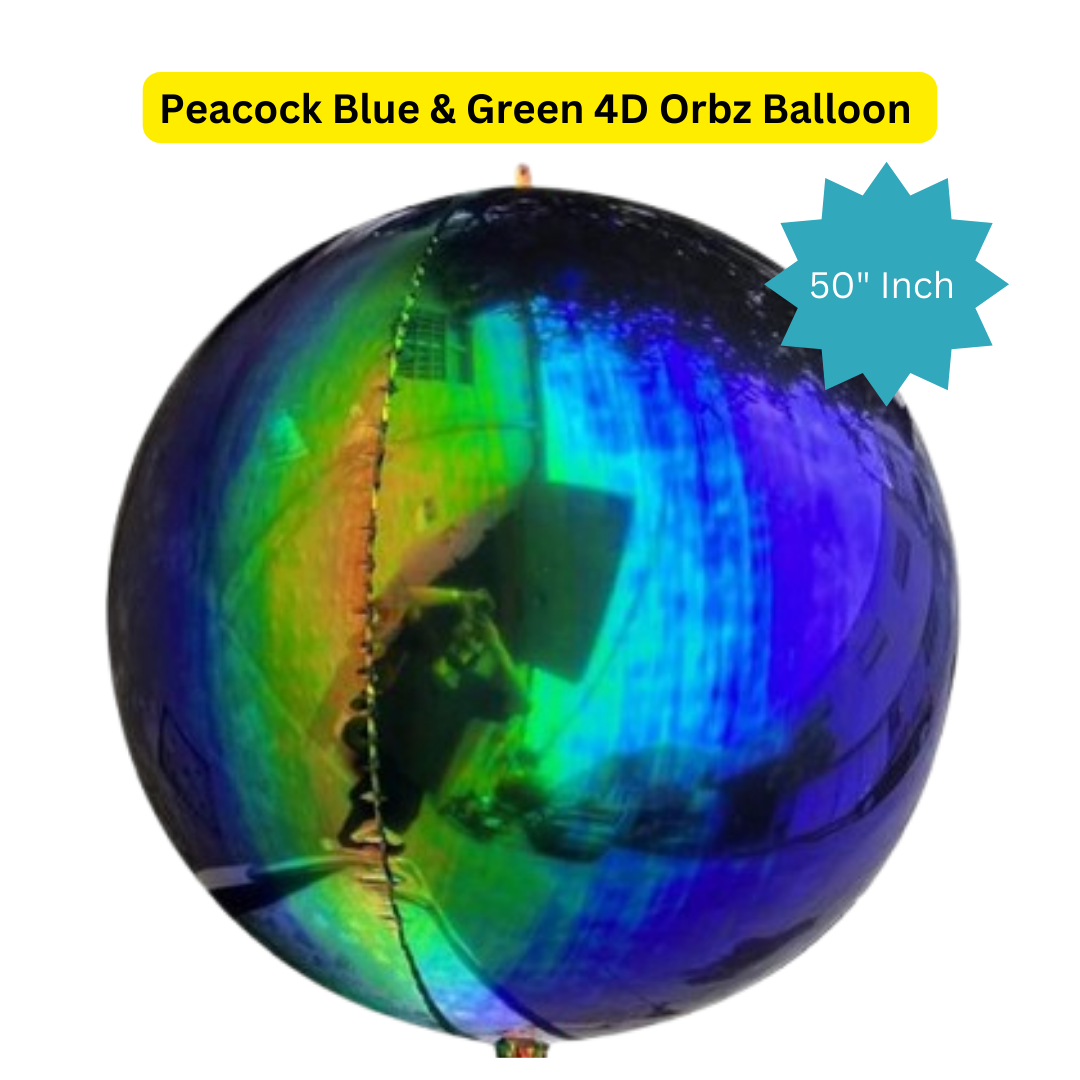 Peacock Blue & Green 4D Orbz Balloon 50"