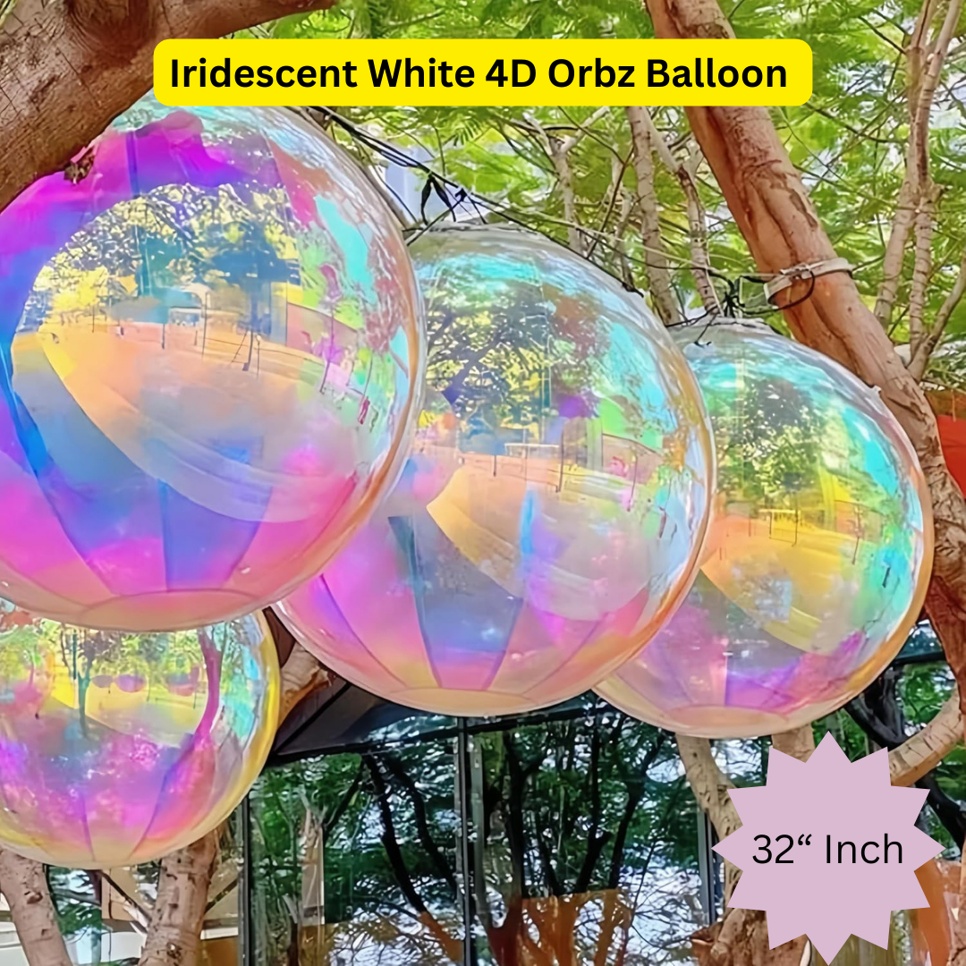 Iridescent White 4D Orbz Balloon 32"