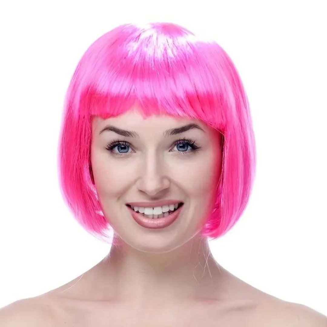 Pink Bob Wig with Bangs Short Blunt Cut Wig for Women Pink Straight Hair Blunt Wig for Halloween Cosplay Party