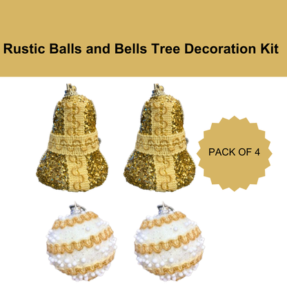 Rustic Balls and Bells Tree Decoration Kit - Set of 4 PC