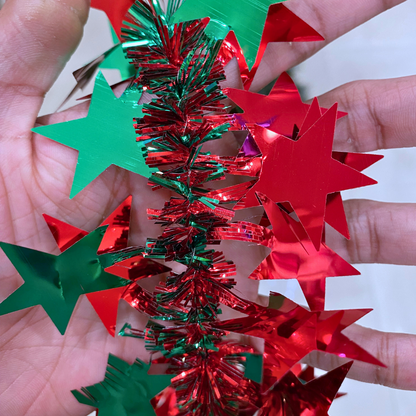 Fringe Wired Red & Green 2D Stars Tree Wraps or Garland - 1PC