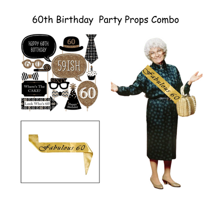 Wanna Party 60th Birthday Sash and 60th Birthday Photo Props Combo Pack for 60th Birthday Decorations for Women