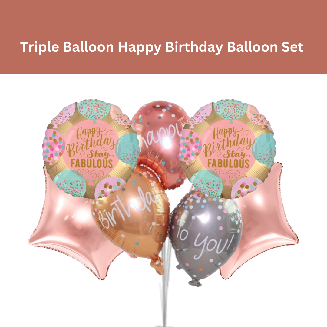 Triple Balloon Happy Birthday Balloon Set - 5PC