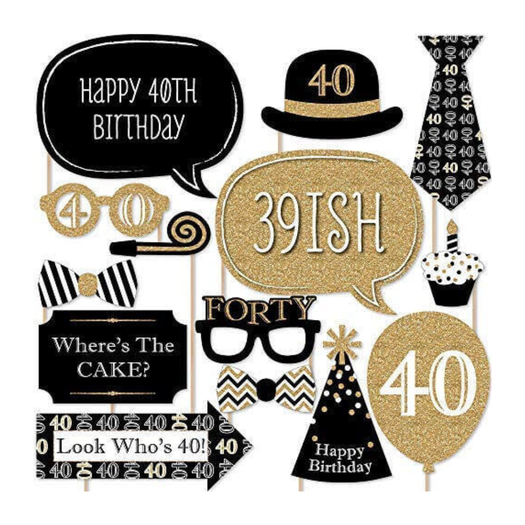 Wanna Party 40th Birthday Sash and 40th Birthday Photo Props Combo Pack for 40th Birthday Decorations for Women