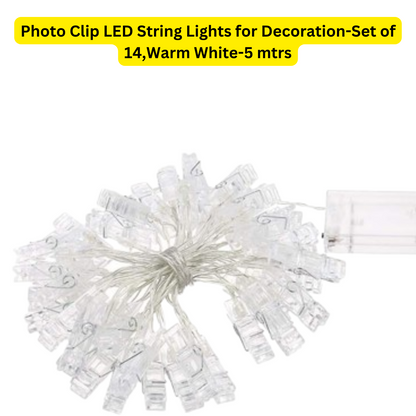 Photo Clip LED String Lights for Decoration-Set of 14,Warm White-5 mtrs