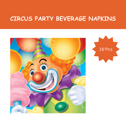 CIRCUS PARTY BEVERAGE NAPKINS - 16CT