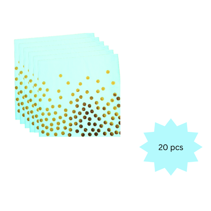 Light Blue Paper Napkins w/Golden Polka Dots - 20PC