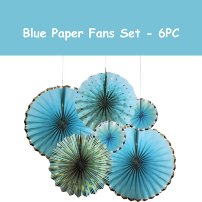 Blue Paper Fans Set - 6PC