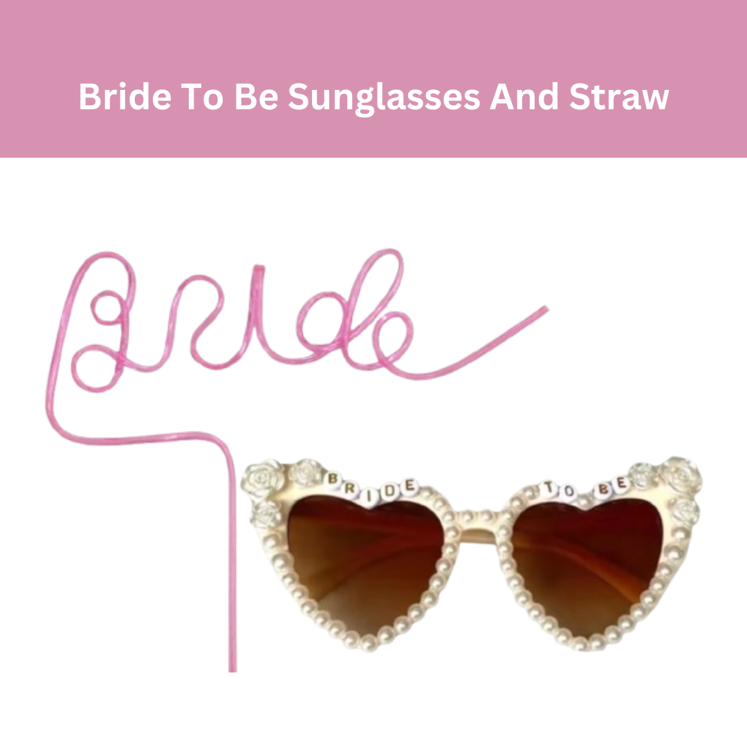 Bride Sunglasses for Bachelorette &amp; Pink Bride Straw Combo