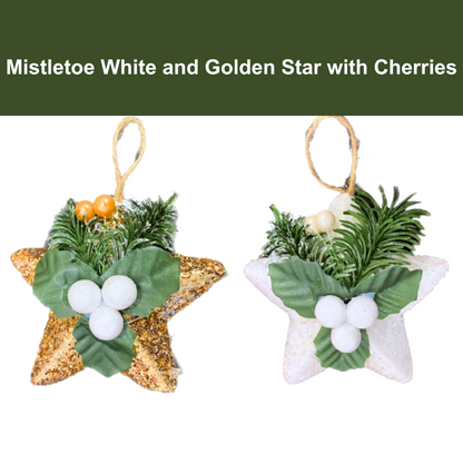 Mistletoe White and Golden Star with Cherries - Set of 2