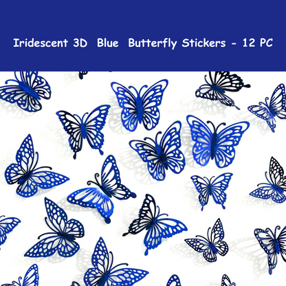 Iridescent 3D Butterfly Blue w/Stickers - 12 PC