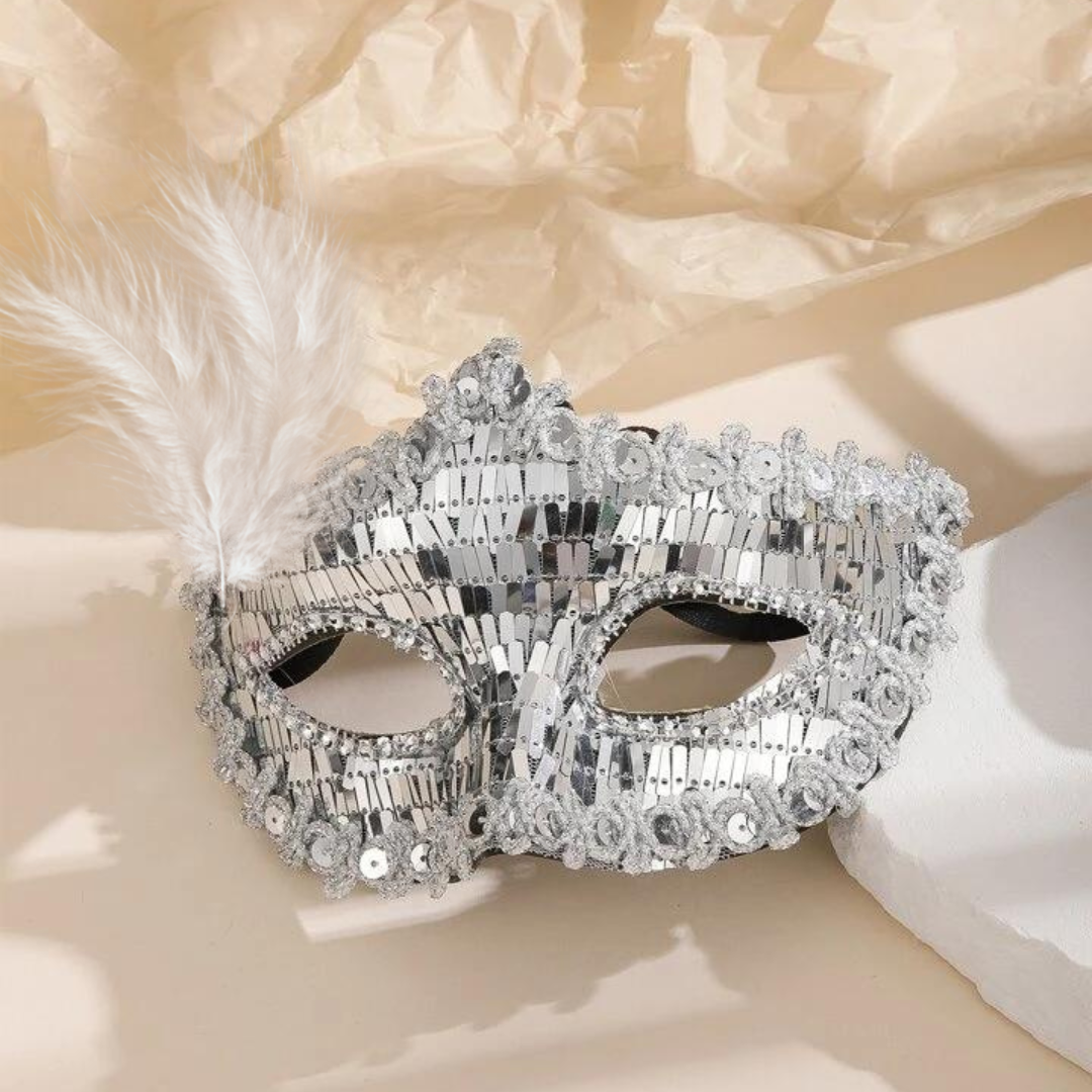 Silver Rectangle Sequin Mask with Net