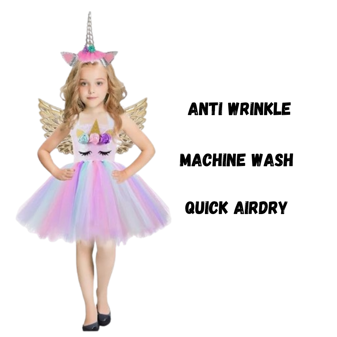 Unicorn Girls Costume w/Hair Band and Wings - Size M- Age 5 to 7