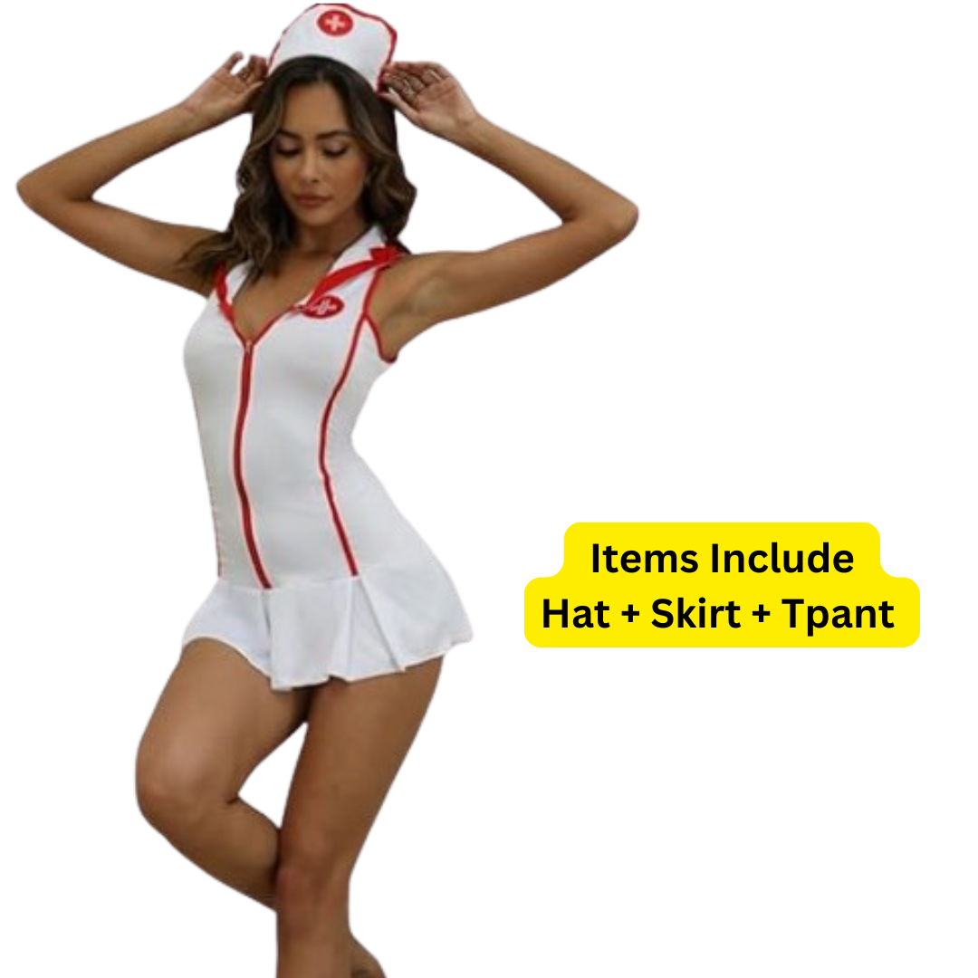 Notty Nurse Costume (Hat + Skirt + TPant) - (Bust 86-102)