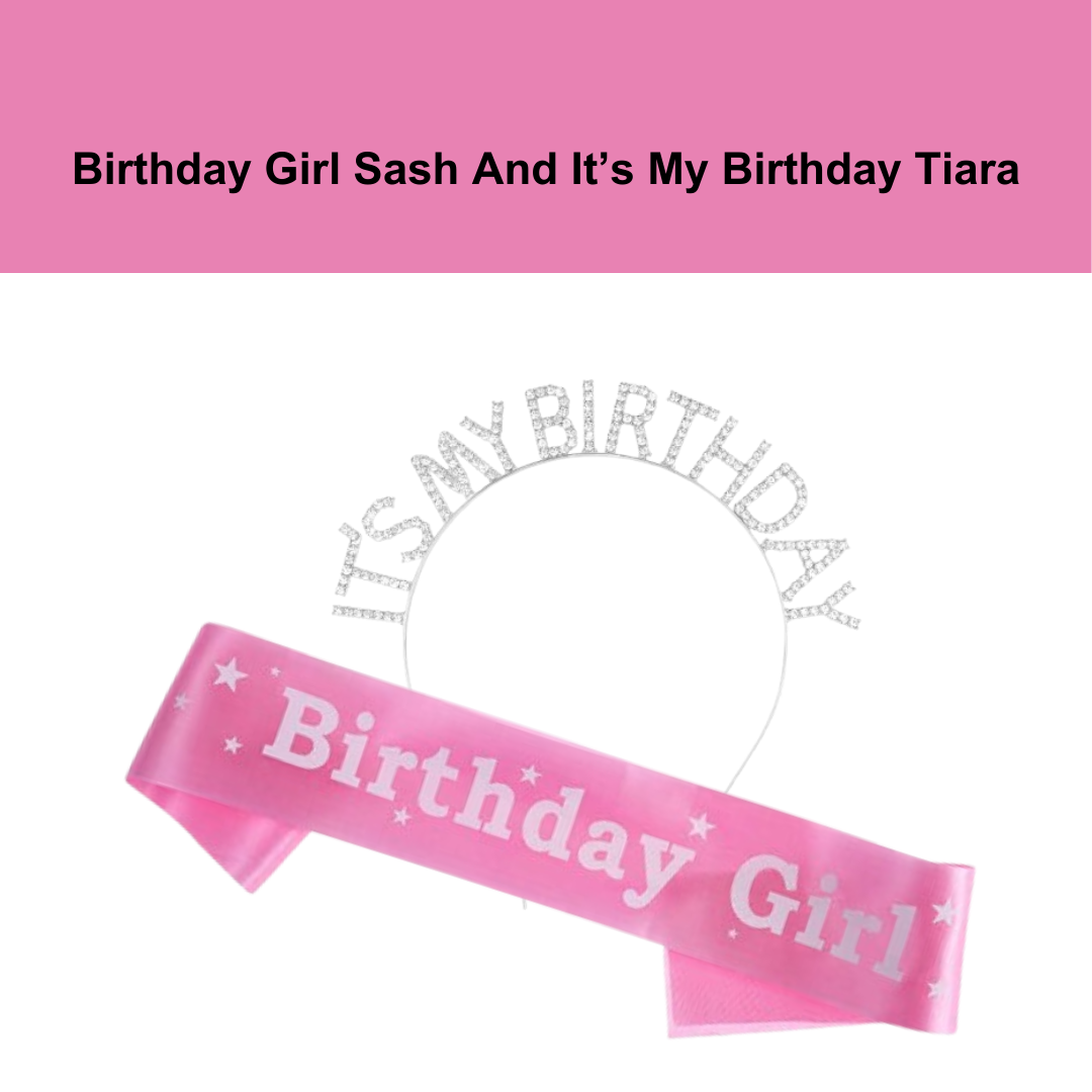 Birthday Girl Sash and Crown - Pink ,Set of 2Pcs