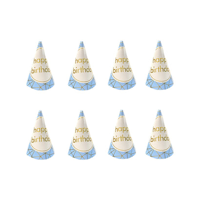 HBD Gold Foil Blue Hat- 8PC