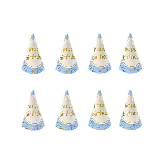 HBD Gold Foil Blue Hat- 8PC