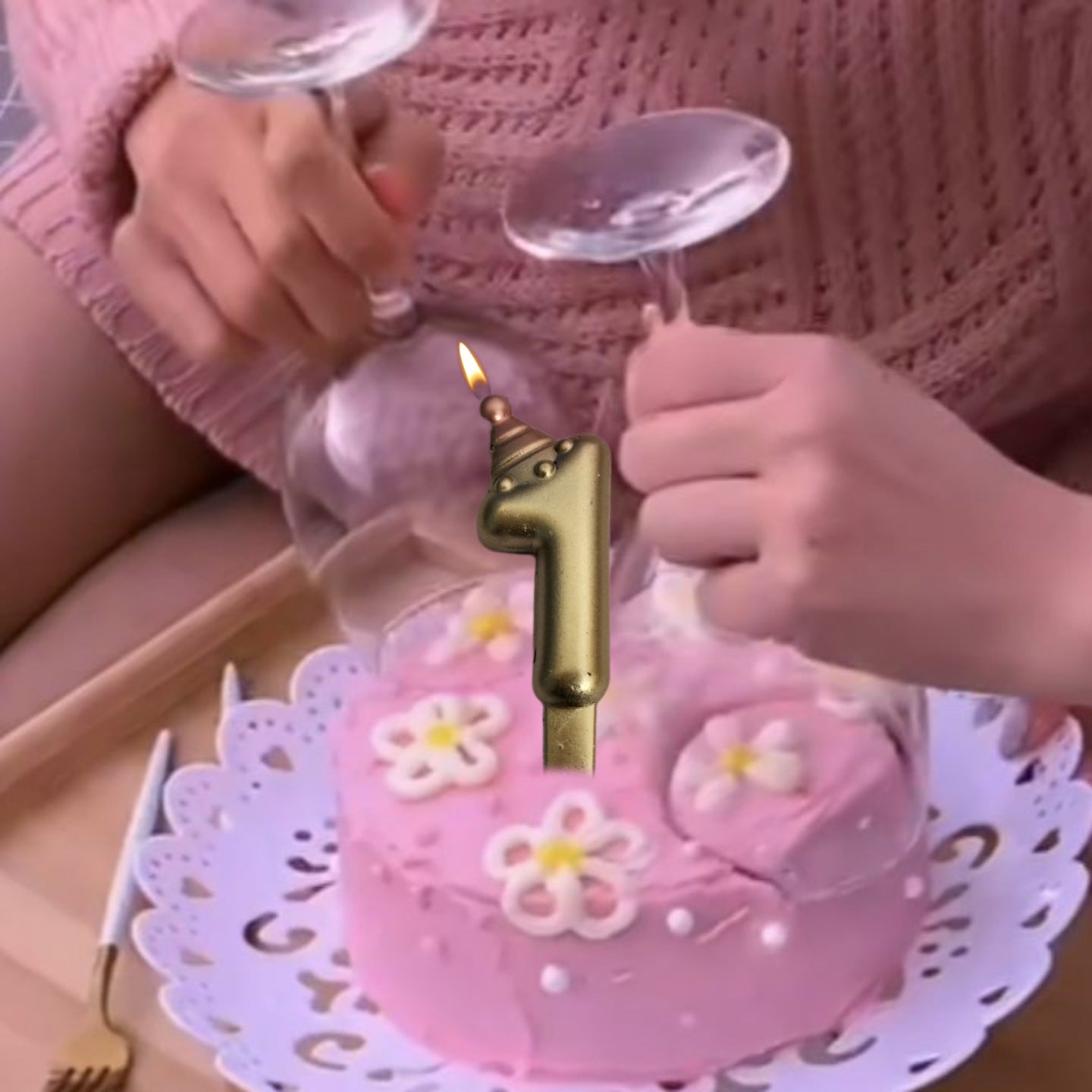 Golden Numerical Candles with Pink Hat