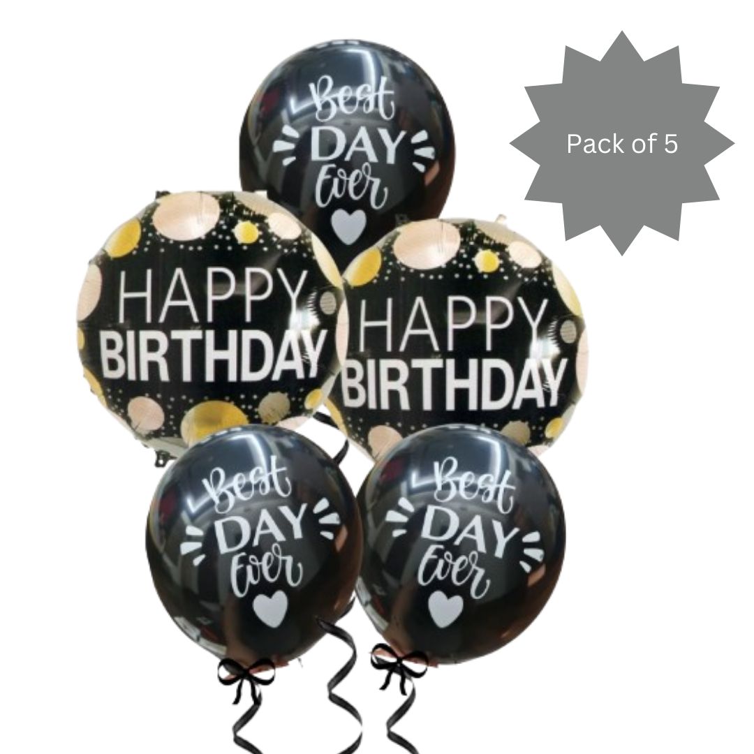 Best Day Ever Happy Birthday Black &amp; White Balloon Set - 5PC