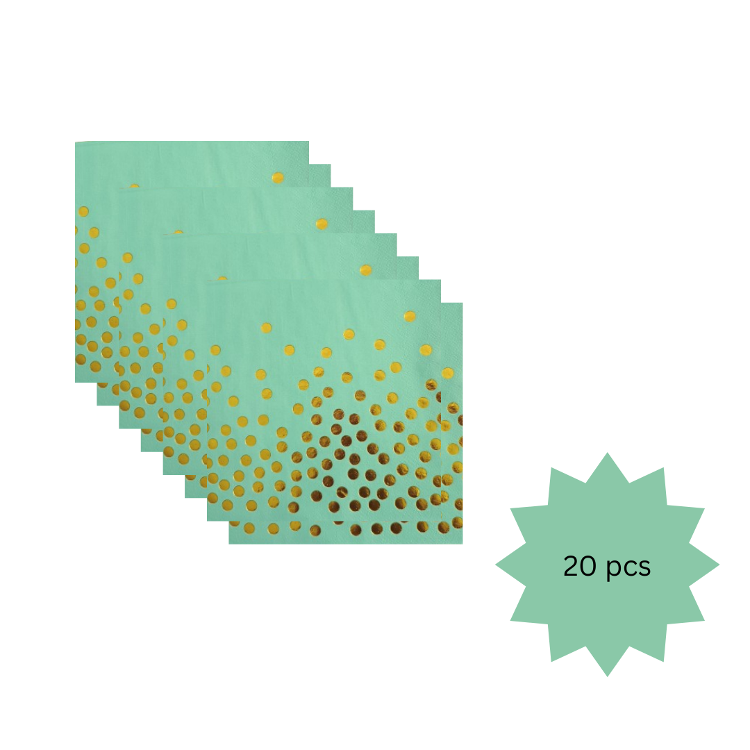 Mint Green Paper Napkins w/Golden Polka Dots - 20PC