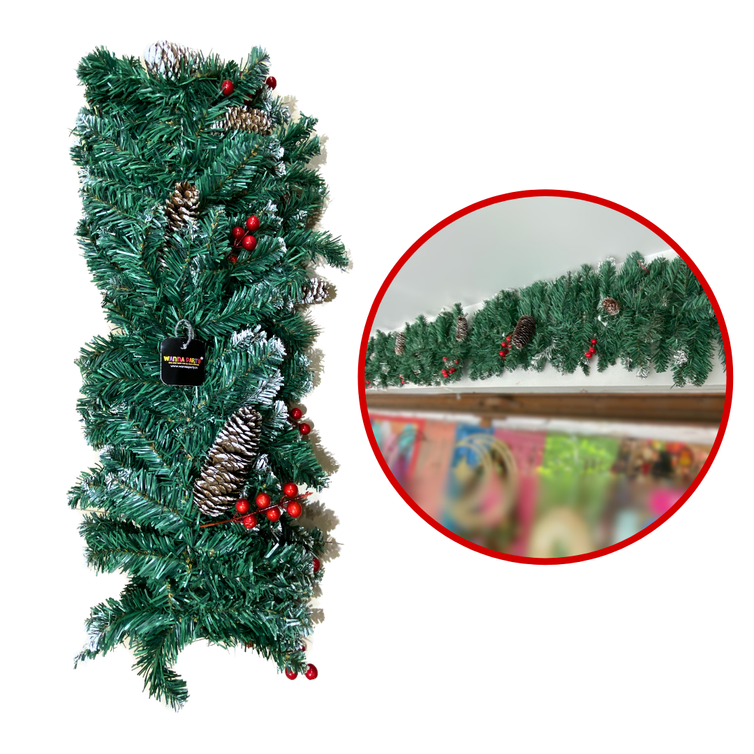 Christmas Garland with Cherry/Cones for Entrance Decoration or Wall or Door Hanging - 12FT - 1PC