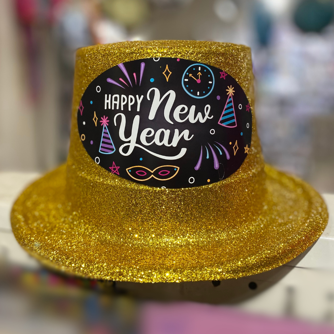 Happy New Year Glitter Hat Gold