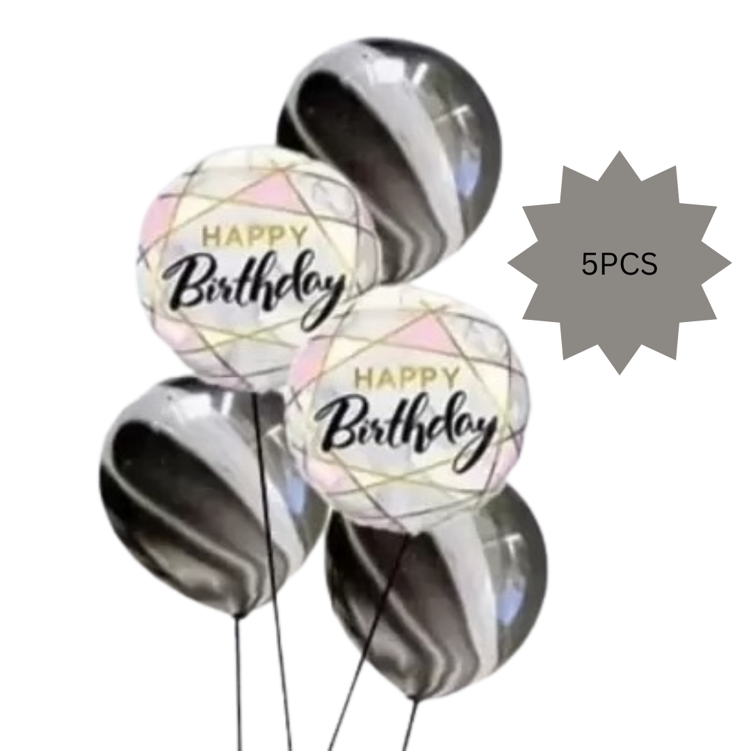 Marble Print Happy Birthday Balloons - 5PC