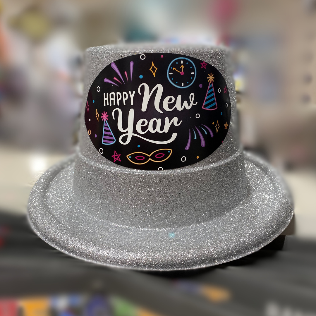 Happy New Year Glitter Hat Silver