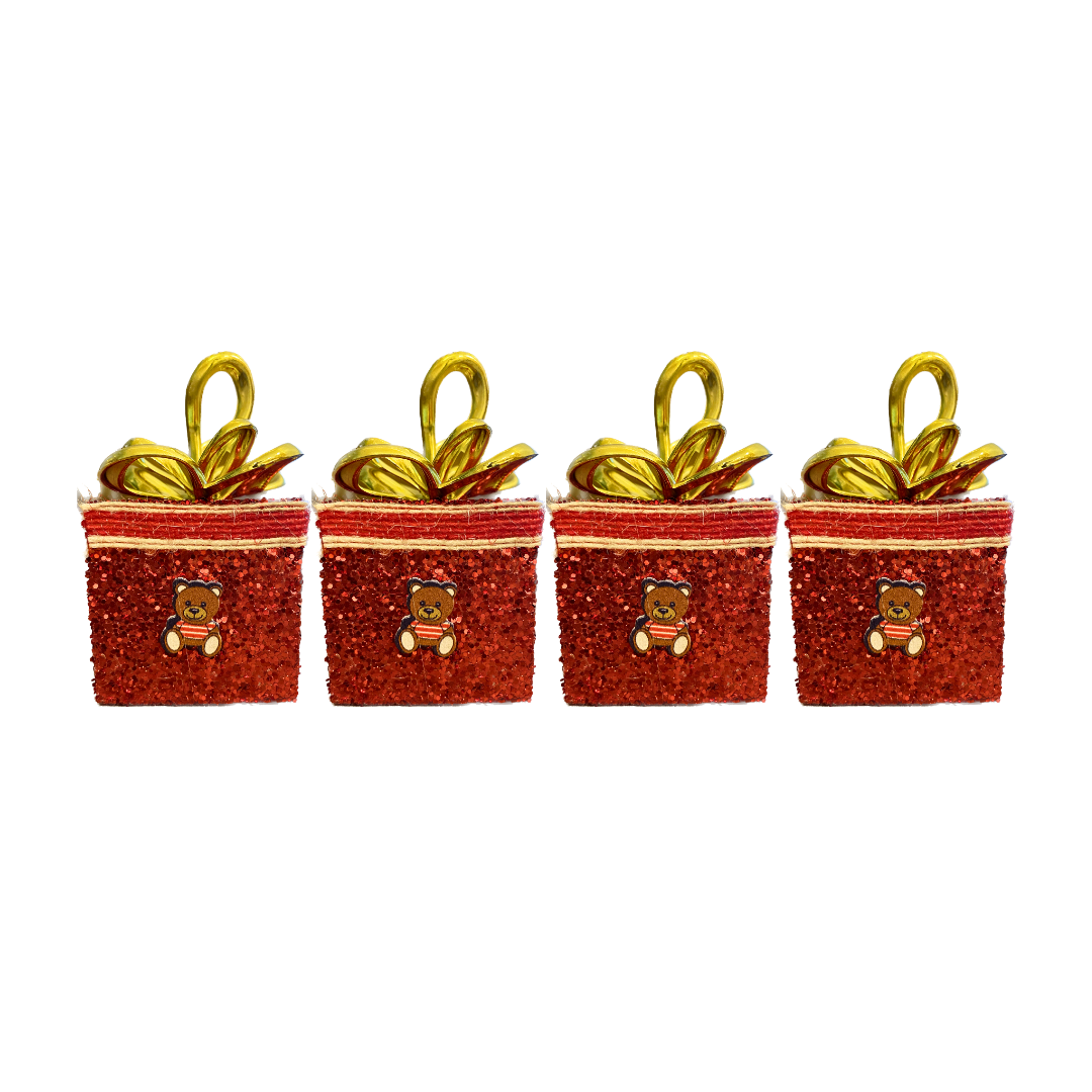 Christmas Tree Ornaments Red Gift Box Tree Hanging - Set of 2