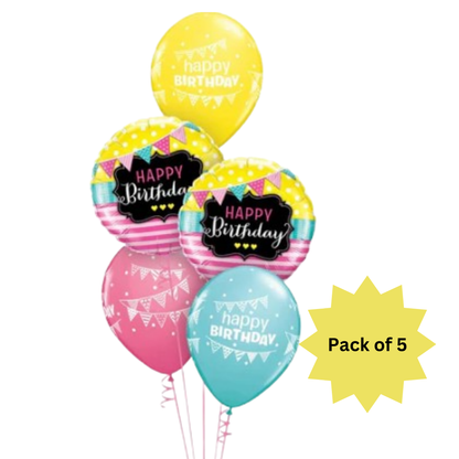 Happy Birthday Bunting Balloons w/Latex Balloons - 5PC