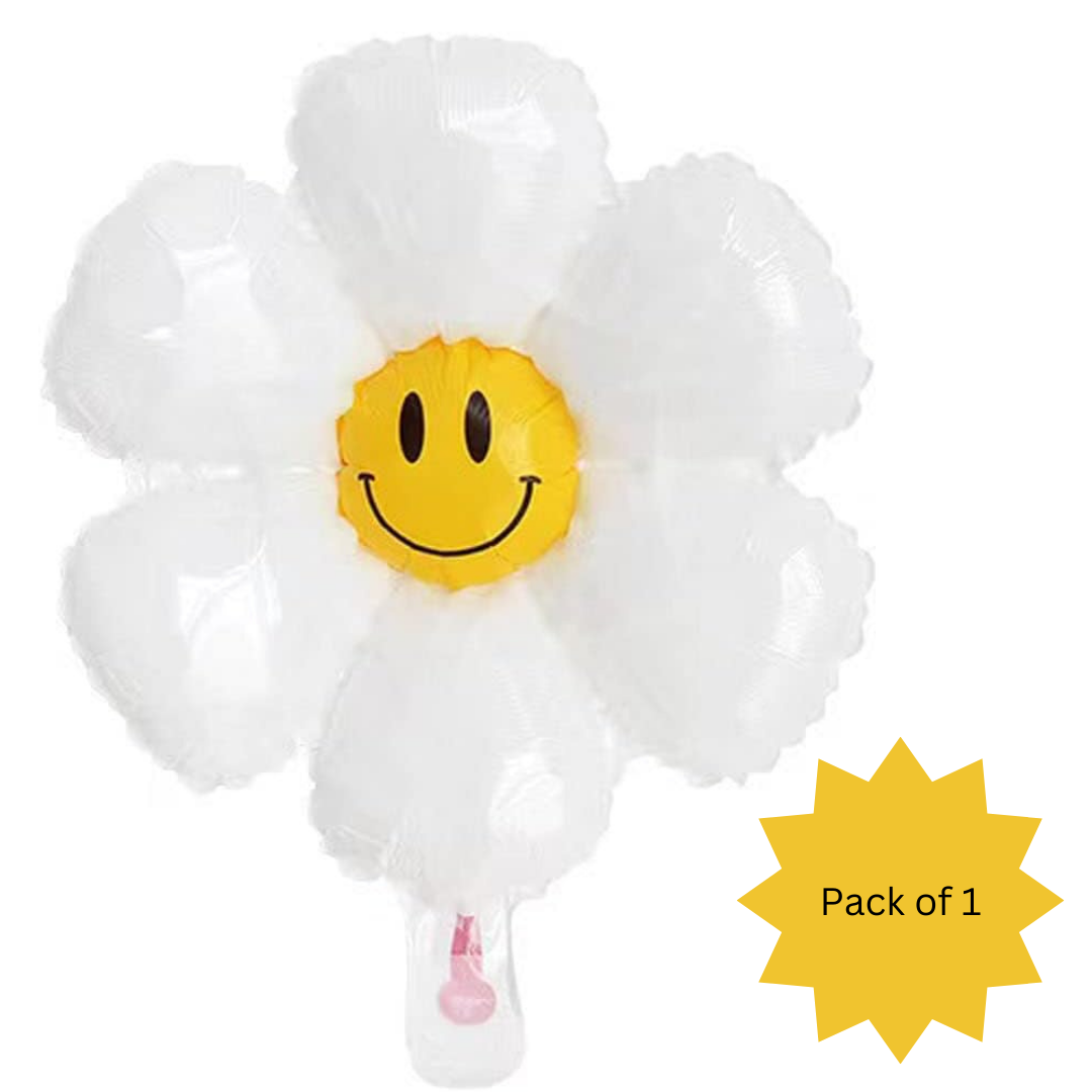 Smiley Flower Balloon White - 18 inch