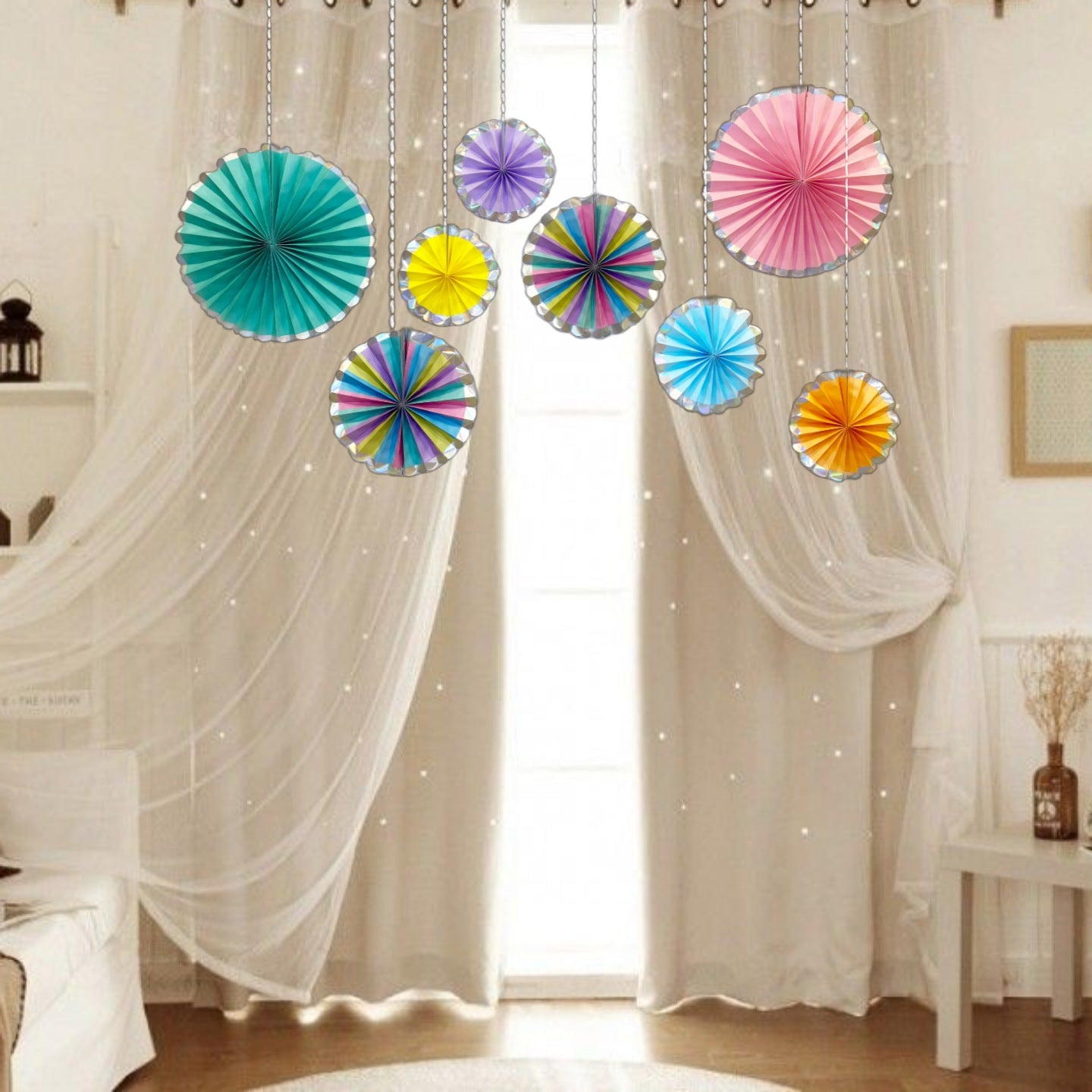 Multicolor Pastel Paper Fans - 8PC