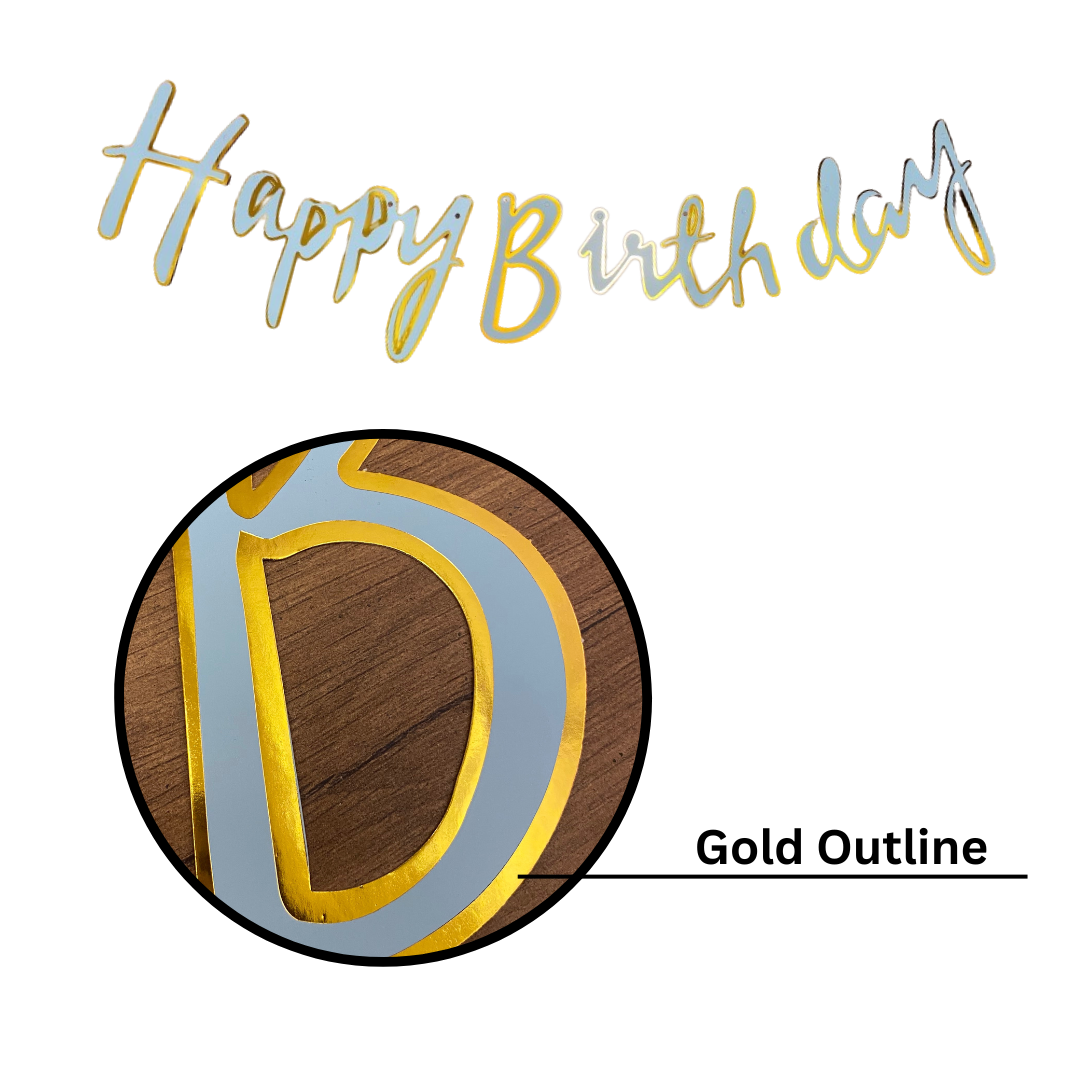 Happy Birthday Cursive Banner Blue &amp; Gold -6 FT