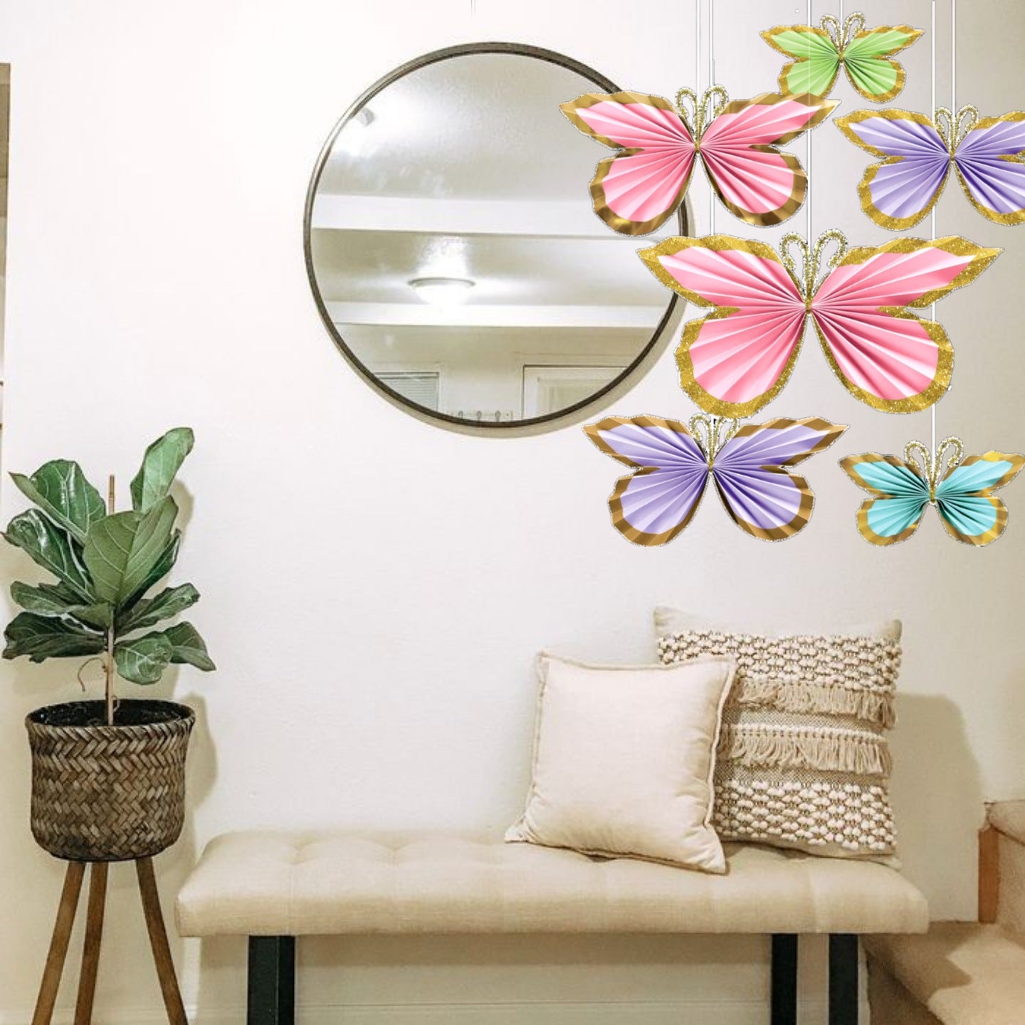 Butterfly Paper Fan Hanging Decoration - 6PC