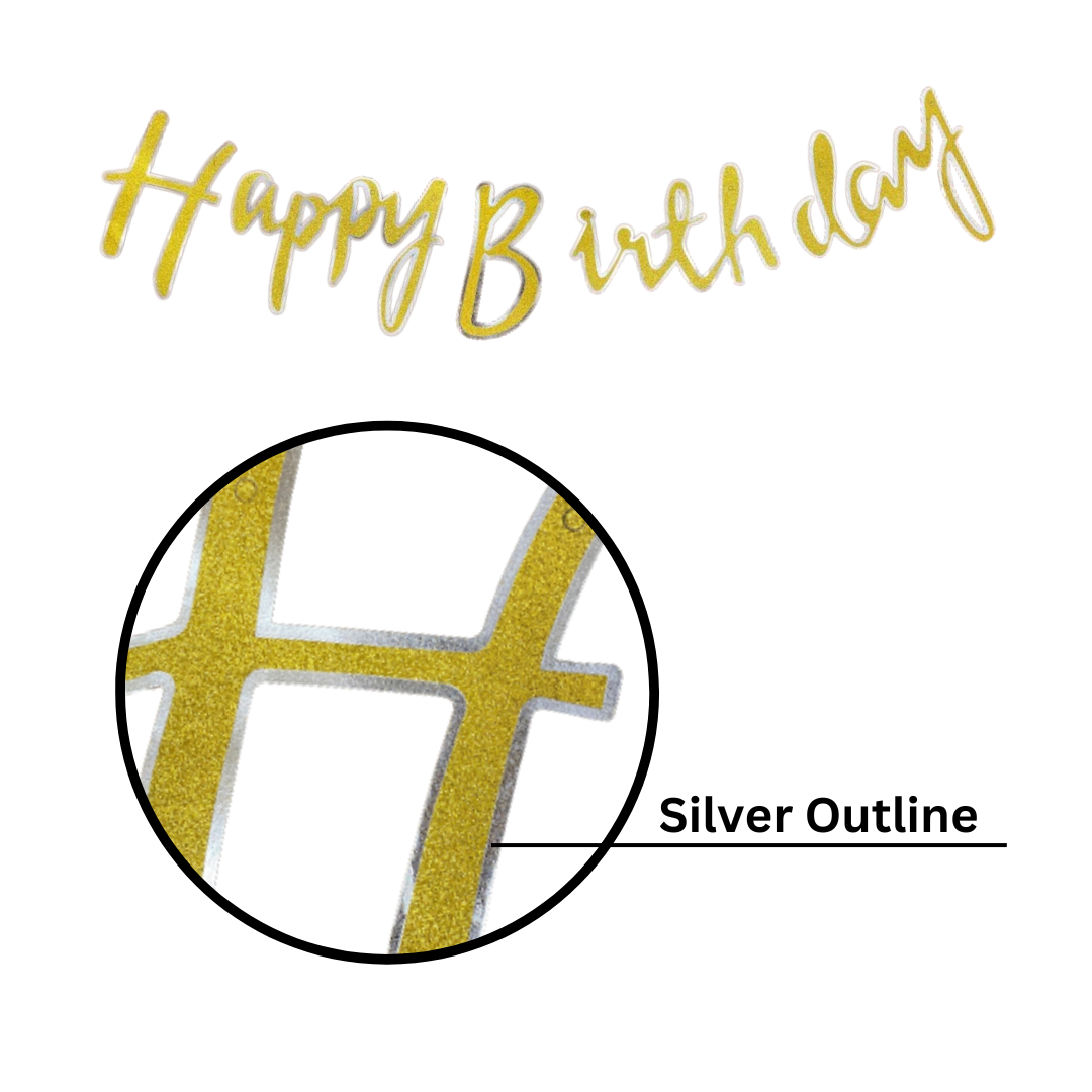 Happy Birthday Cursive Glitter Gold &amp; Silver Banner- 6FT