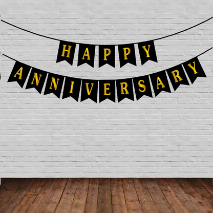 Black & Gold Happy Anniversary Banner - Over 9FT