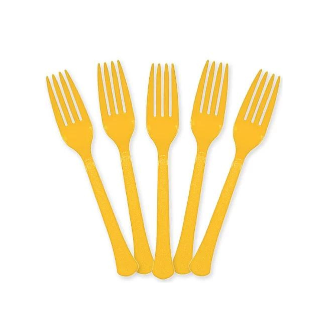 Yellow Premium Plastic Forks for Fruits or Noodles - 20PC