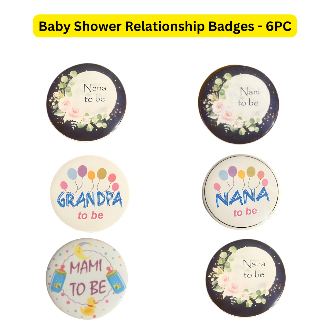 Baby Shower Relationship Badges - 6PC