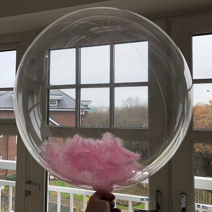 Transparent Balloon w/ Pink Feathers 18"