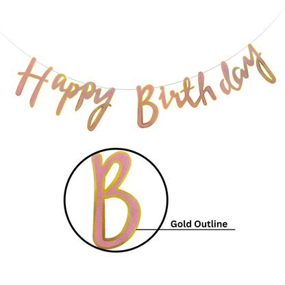 Happy Birthday Cursive Glitter Pink &amp; Gold Banner -6 FT