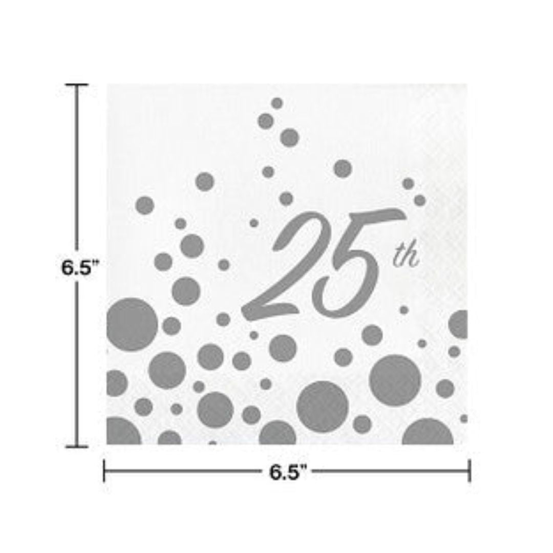 25th Anniversary Sparkle Shine Paper Napkins - 16PC