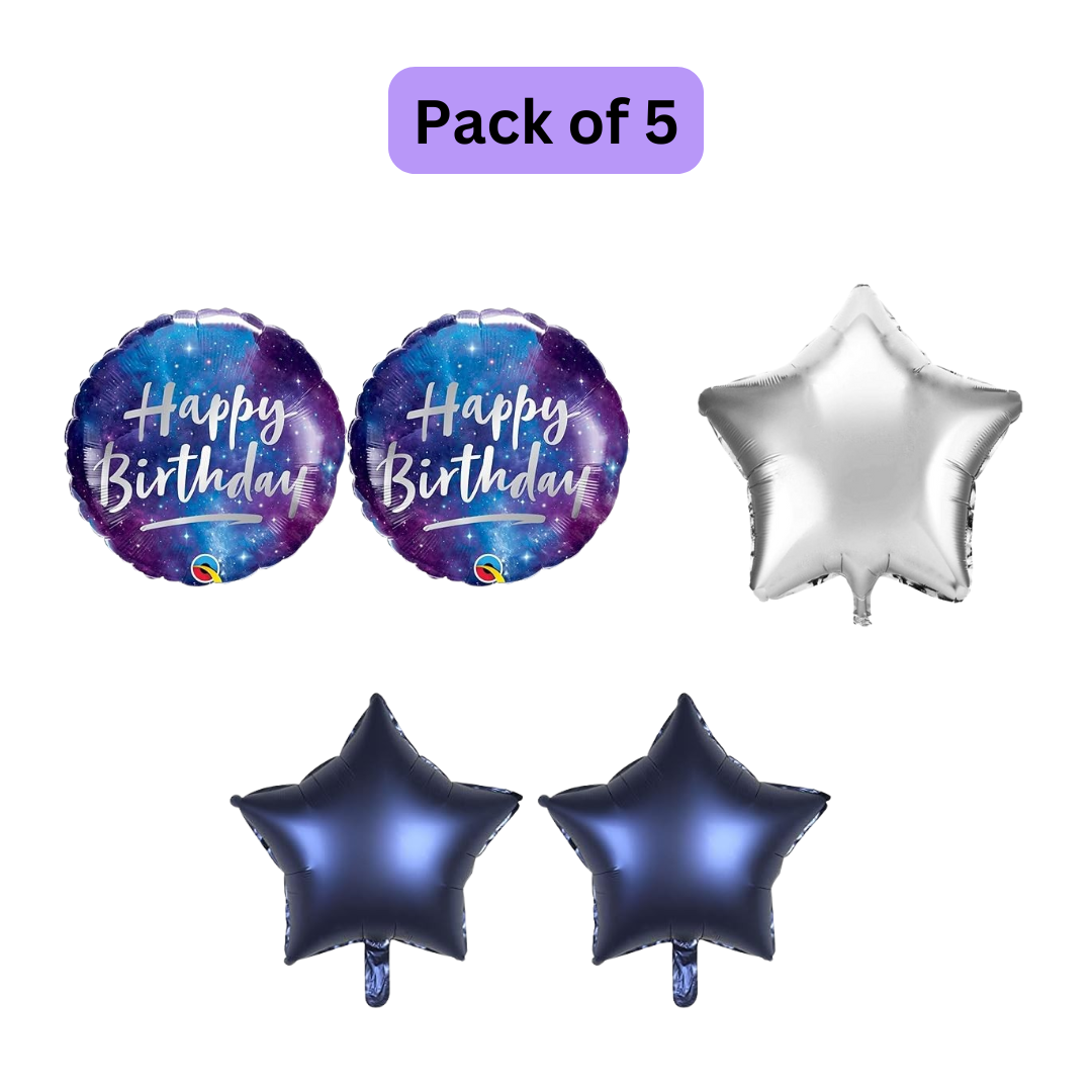 Happy Birthday Night Blue and Grey Stars - 5PC