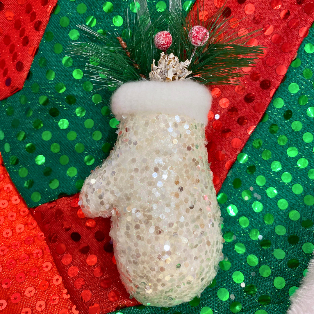 Christmas Tree Ornaments - Decorative Santa Gloves Hanging White - 1PC