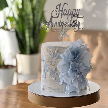 Happy Anniversary Cake Topper Silver