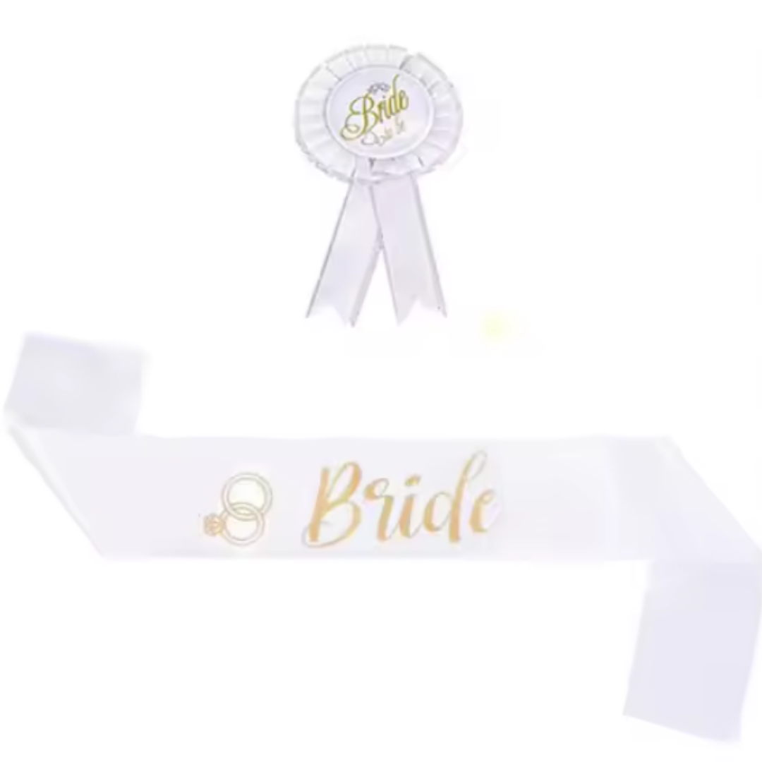 Bride & Groom Sash with Award Buttons Set - 4PC