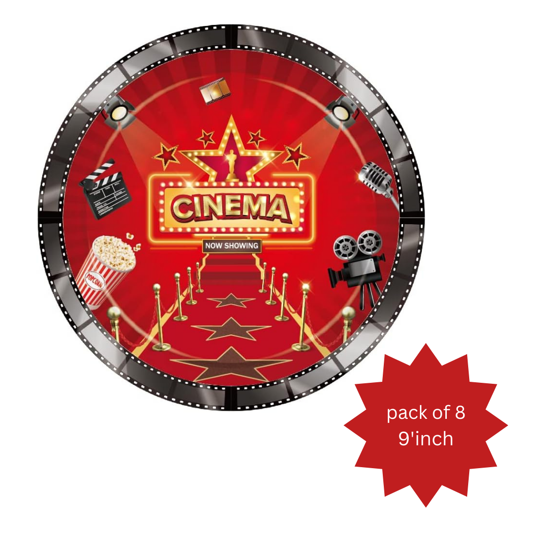 Cinema Theme Paper Plates  9"- Pack of 8, For Movie night