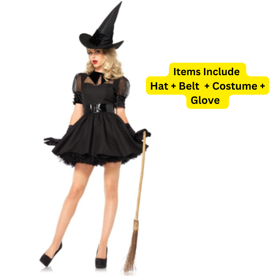 Adult Black Sexy Witch Costume - Size M (Bust - 88cm)  hat +belt +skirt+ glove