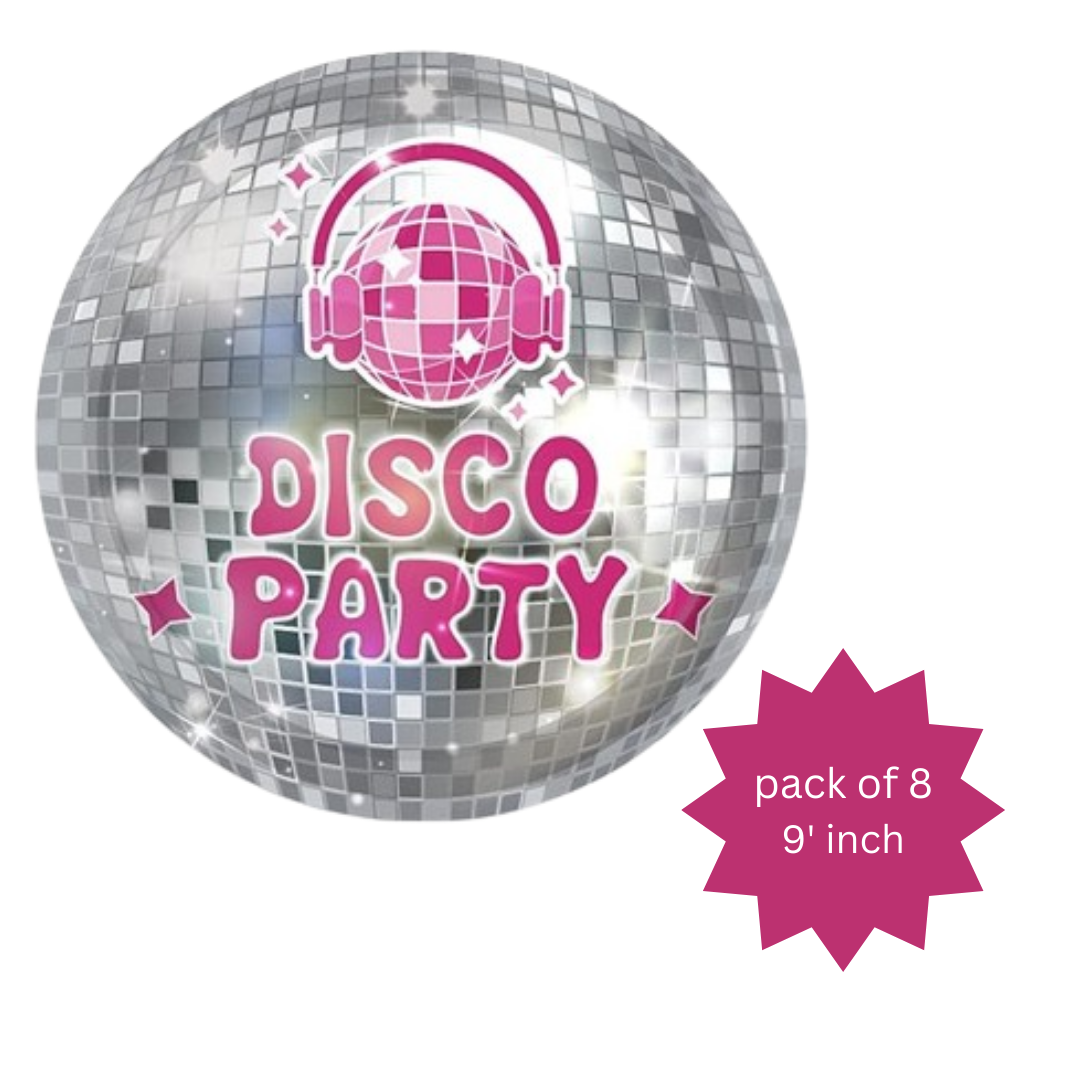 Disco Theme Party Paper Plates -Pack of 8, 9"