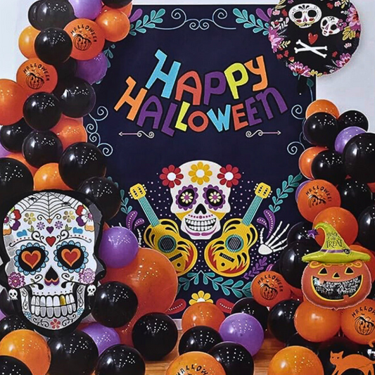 Halloween Backdrop with Cloth and Banner & Balloon